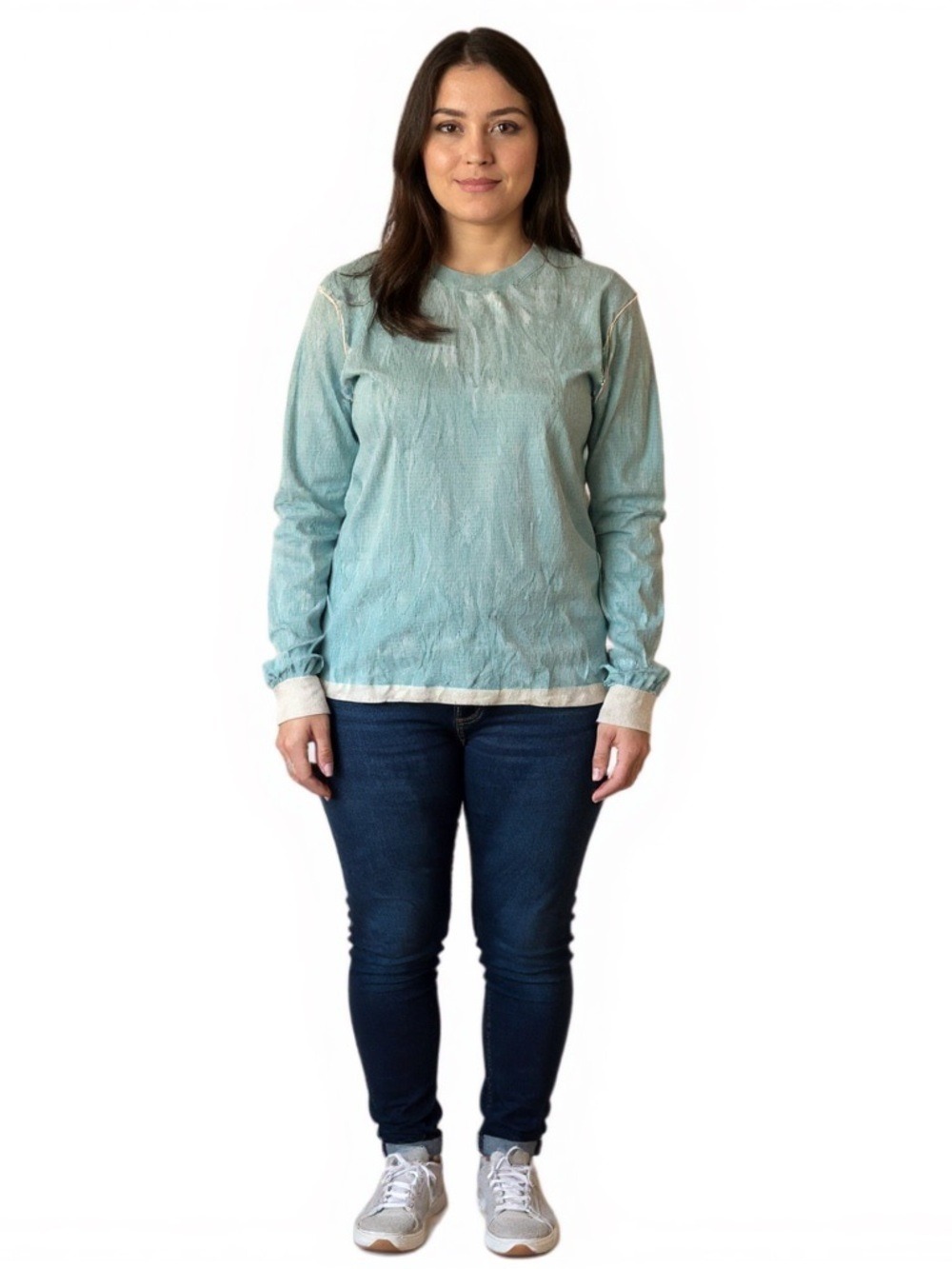 Cotton by Autumn Cashmere Waffle Knit Sweater Cashmere Cotton Blend Thermal Mint